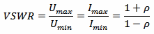 VSWR = Umax / Umin = Imax / Imin= (1+rho)/(1-rho)