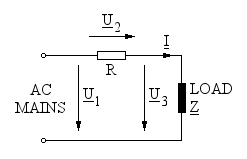 Schematic diagram of the circuit. Underlined letters are phasors.