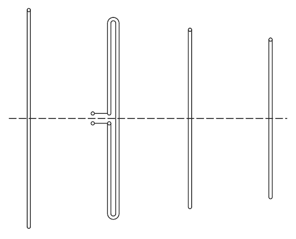 If the impedance of the driven element of a Yagi-Uda antenna is too low (other drawing), it's often replaced with a folded dipole (this drawing) to increase its impedance and facilitate the matching to the 75Ω or 50Ω of a common cable.