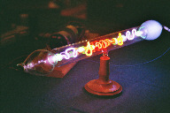 Complex tube made of different kind of glowing glass, side view (click to enlarge)
