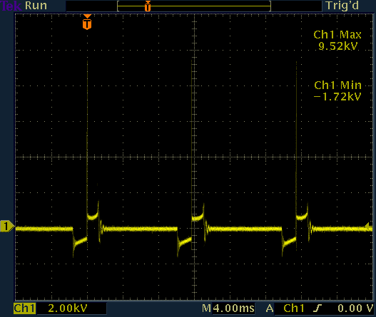 Generator output voltage without tube, limited by the spark gap