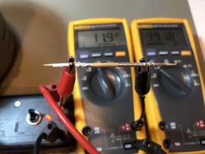 Measuring the resistance of a toothpick. (click to enlarge)