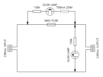Circuit diagram of glow lamps as fuse monitors. Both options are possible also at the same time.