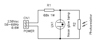Circuit diagram of the nighttime only night light.