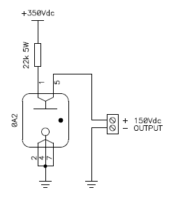 Typical circuit diagram of a 0A2 tube based voltage regulator.