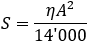 S = eta * A^2 / 14000