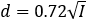 d = 0.72 * sqrt(I)