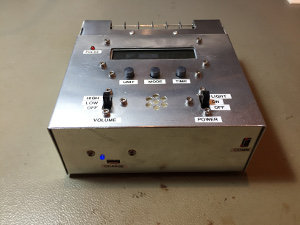 Back View of the instrument with the battery charger USB port and status LED (left) and the communication port of the Arduino (right) (click to enlarge)