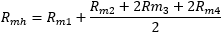 R_mh = R_m1 + (R_m2 + 2 Rm_3 + 2 R_m4) / 2