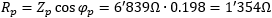 R_p = Z_p cos(phi_p) = 6839Ohms * 0.198 = 1354Ohms