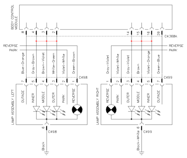 Circuit diagram of the modification to turn the progressive turn signals into normal blinking ones. (click to enlarge)