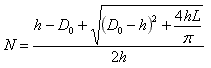 N=(h-D_0+sqrt((D_0-h)^2+4*h*L/pi))/(2*h)